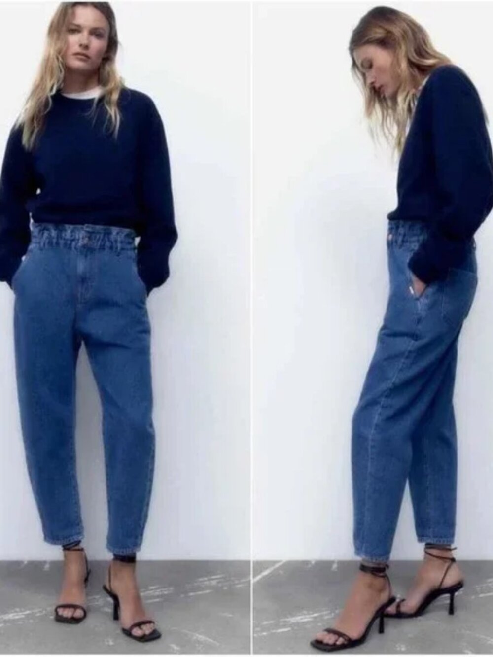 Zara Paperbag High Waisted Taper Jeans